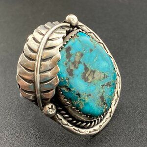 RARE LARGE Native American Sterling Silver & 1" x 0.8" Turquoise Ring Sz.10.5